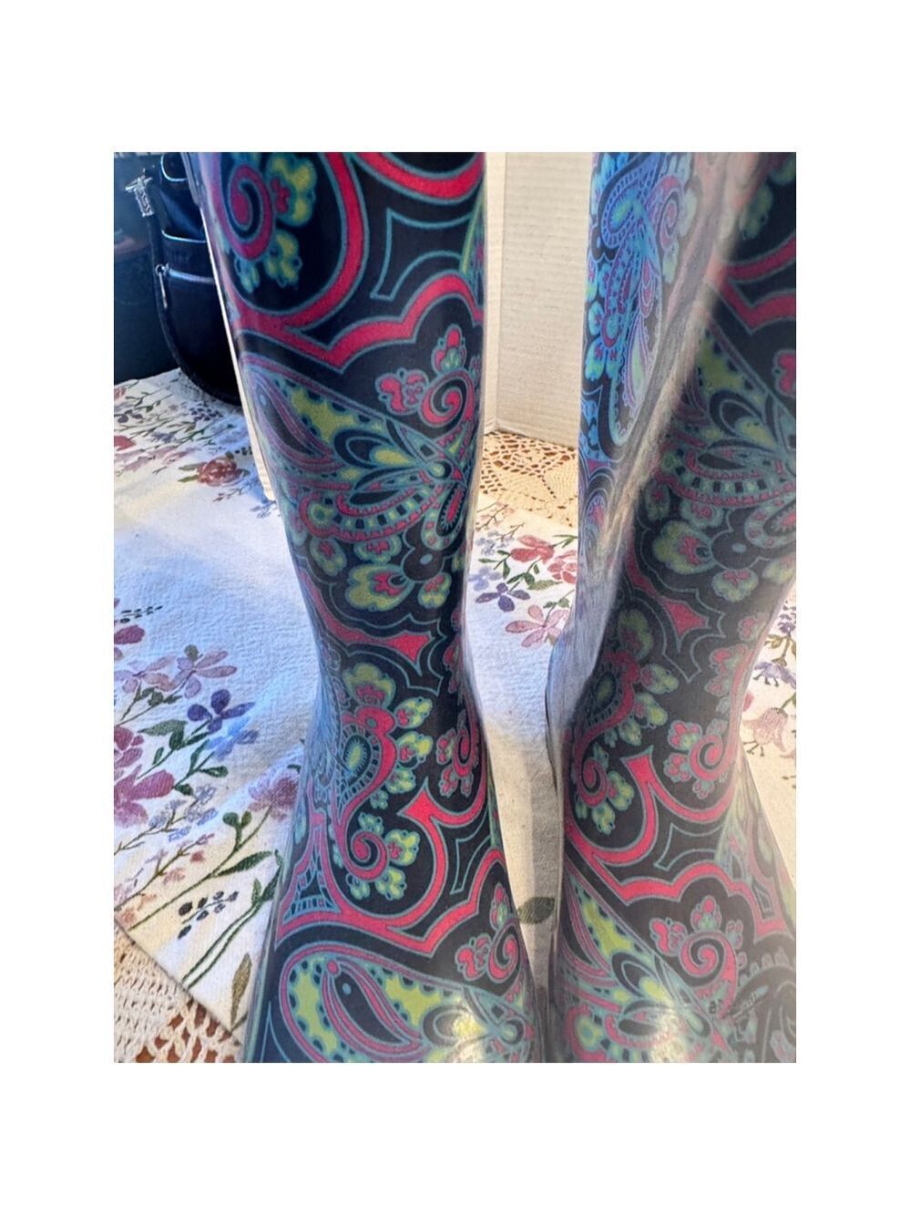 Capelli New York knee high Rain Boots Women's Size 6 Black Multicolor